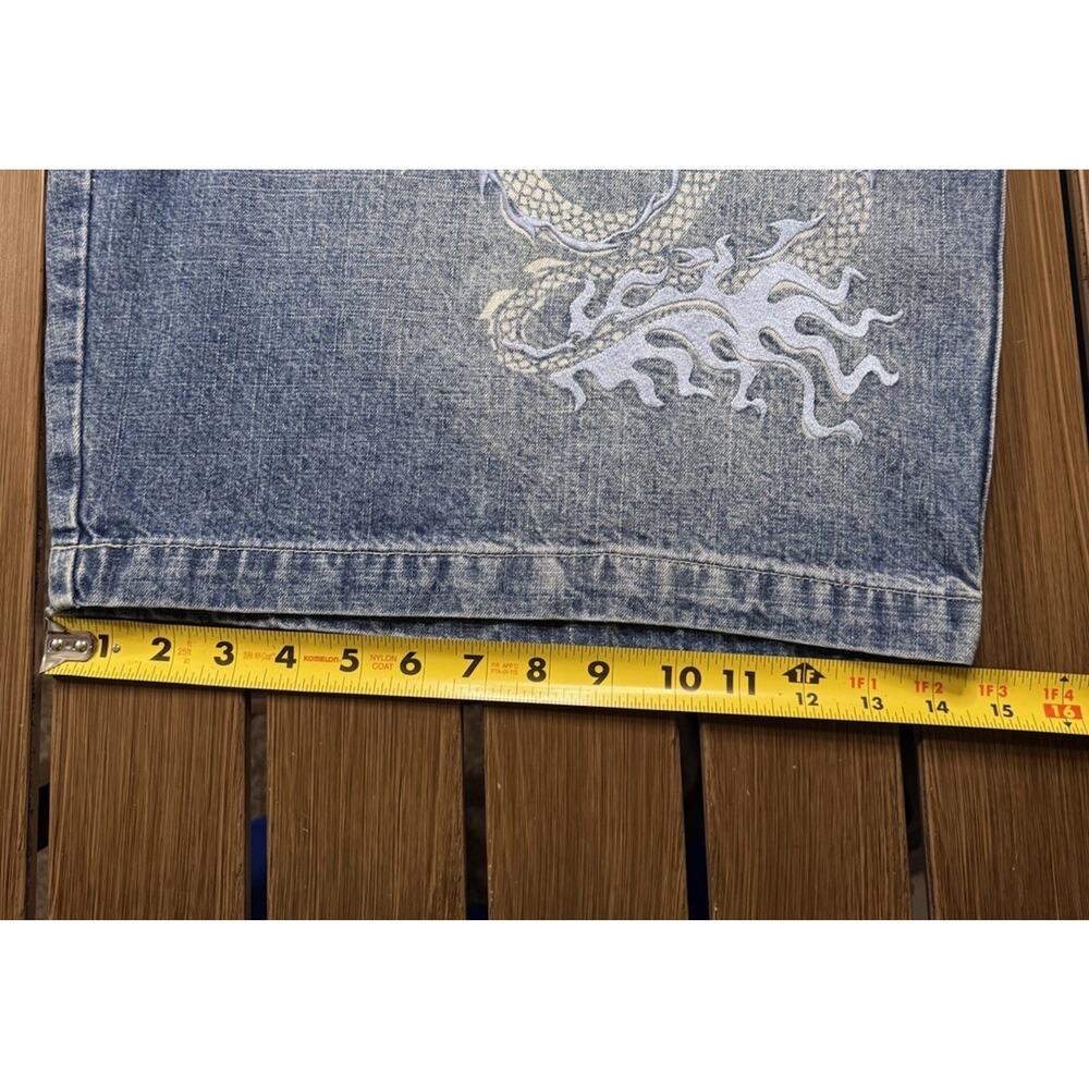 Rare JNCO denim shorts mens size size 38 Y2K dragon design embroidery baggy - Picture 12 of 14